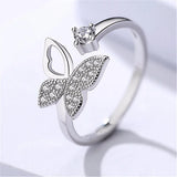 Adjustable Zircon Butterfly Ring