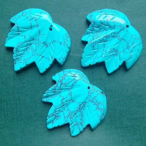 Carved Maple Leaf Stone Pendants Charms 3pcs/lot