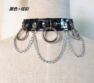 Punk Holographic Leather Choker with Spikes
