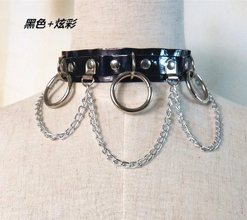 Punk Holographic Leather Choker with Spikes