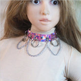 Punk Holographic Leather Choker with Spikes