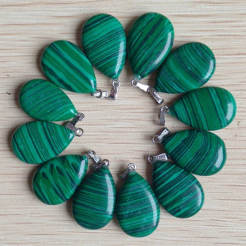 50pcs Natural Malachite Teardrop Charms Pendants Jewelry