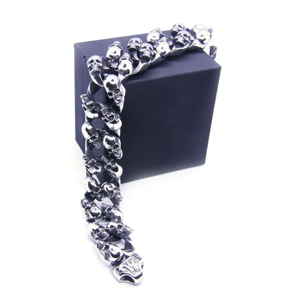 Double Line Skull Bracelet 316L Stainless Steel Band Party Style Biker Bracelet