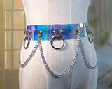 Sexy Laser holographic Choker harness punk Collar belt Necklace Bra Spikes Chain