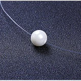 925 Silver Fishing Line Pearl Necklace Pendant Jewelry N03