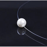 925 Silver Fishing Line Pearl Necklace Pendant Jewelry N03