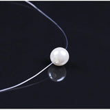 925 Silver Fishing Line Pearl Necklace Pendant Jewelry N03