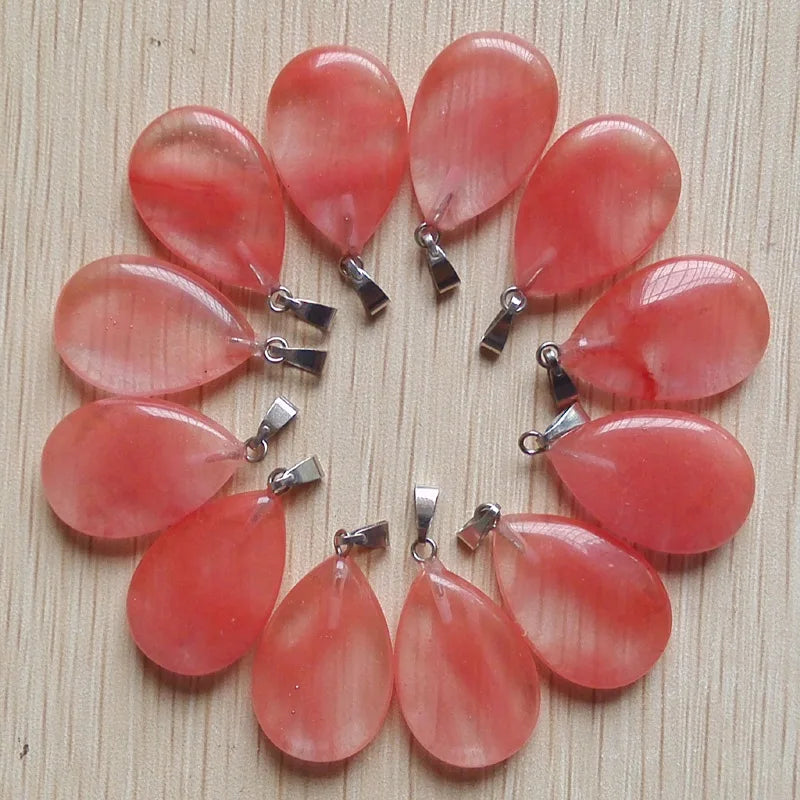 Watermelon Red Stone Flat Water Drop Charms Pendants 50pcs