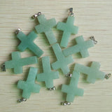 50pcs Green Aventurine Stone Cross Pendants for Necklaces