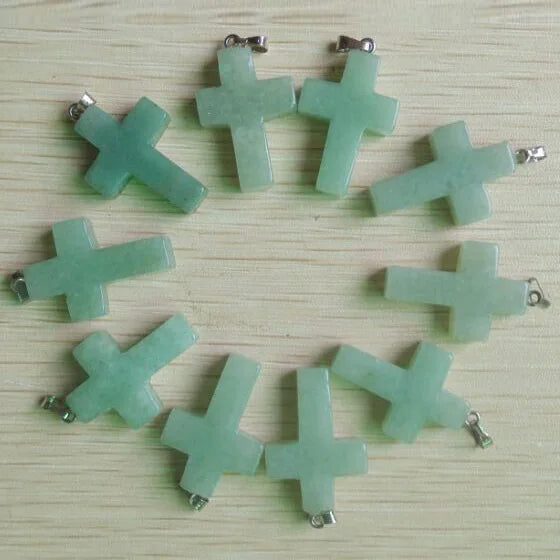 50pcs Green Aventurine Stone Cross Pendants for Necklaces