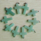 50pcs Green Aventurine Stone Cross Pendants for Necklaces