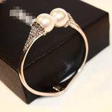 Gold-color Pearl Chain Bracelet for Women with Rhinestone Charms