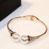 Gold-color Pearl Chain Bracelet for Women with Rhinestone Charms