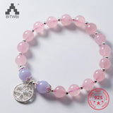 S925 Sterling Silver Sweet Pink Strawberry Crystal Beads Bracelet