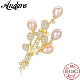 925 Sterling Silver Tree Leaves Natural Pearl Brooch Pin Gift