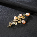 925 Sterling Silver Tree Leaves Natural Pearl Brooch Pin Gift