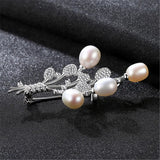 925 Sterling Silver Tree Leaves Natural Pearl Brooch Pin Gift