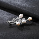 925 Sterling Silver Tree Leaves Natural Pearl Brooch Pin Gift