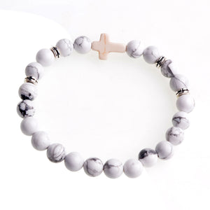 Unisex Natural Stone Jesus Cross Charm Bracelet - Men Women Jewelry
