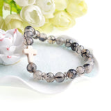 Unisex Natural Stone Jesus Cross Charm Bracelet - Men Women Jewelry