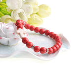 Unisex Natural Stone Jesus Cross Charm Bracelet - Men Women Jewelry