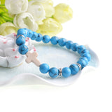 Unisex Natural Stone Jesus Cross Charm Bracelet - Men Women Jewelry