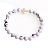 Unisex Natural Stone Jesus Cross Charm Bracelet - Men Women Jewelry