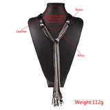 Long Leather Tassel Pendant Necklace Retro Style Sweater Chain