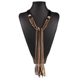 Long Leather Tassel Pendant Necklace Retro Style Sweater Chain