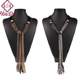 Long Leather Tassel Pendant Necklace Retro Style Sweater Chain
