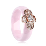 Bee Ceramic Rings For Women Rose Big CZ Pink Ceramic Rings Women Jewelry
