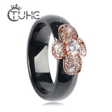 Bee Ceramic Rings For Women Rose Big CZ Pink Ceramic Rings Women Jewelry