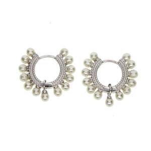 Long Pearl Beads Round Earrings 925 Silver Women Jewelry