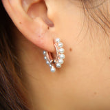 Long Pearl Beads Round Earrings 925 Silver Women Jewelry