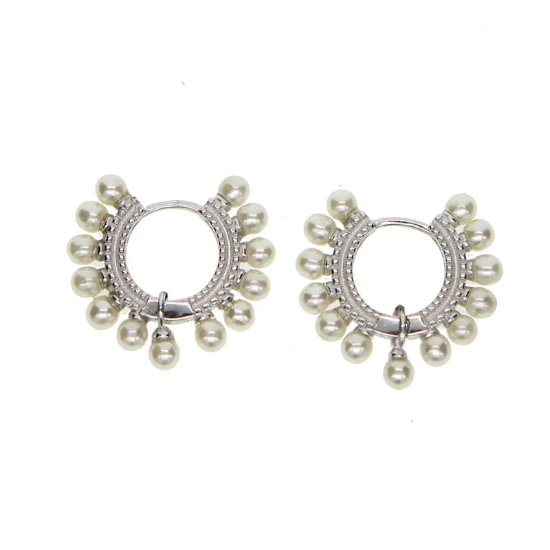Long Pearl Beads Round Earrings 925 Silver Women Jewelry