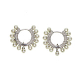 Long Pearl Beads Round Earrings 925 Silver Women Jewelry