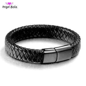 Men's Punk Leather Bracelet Stainless Magnetic Bangle 20.5cm