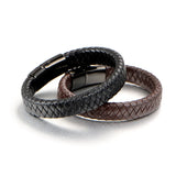 Men's Punk Leather Bracelet Stainless Magnetic Bangle 20.5cm