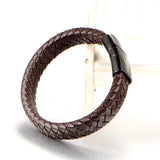 Men's Punk Leather Bracelet Stainless Magnetic Bangle 20.5cm