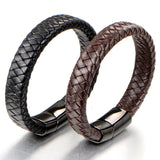 Men's Punk Leather Bracelet Stainless Magnetic Bangle 20.5cm