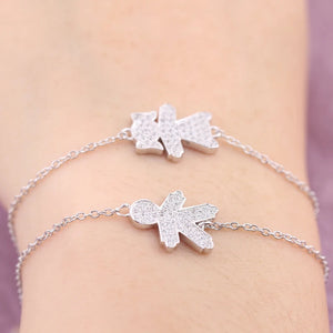 925 Silver Boy Girl Charm Bracelet Clear Crystal CZ