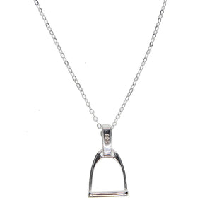 925 Sterling Silver Polished Stirrup Horse Pendant Equestrian Necklace