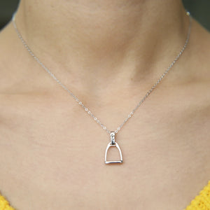 925 Sterling Silver Polished Stirrup Horse Pendant Equestrian Necklace