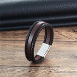 Stainless Steel High Retro Leather Bracelet Men's