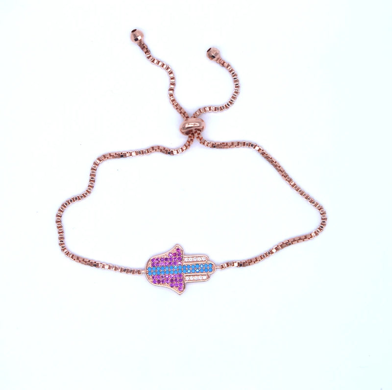 Colorful Evil Eye Micro Pave CZ Thin Adjustable Bracelet