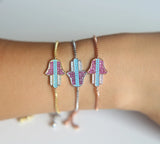 Colorful Evil Eye Micro Pave CZ Thin Adjustable Bracelet