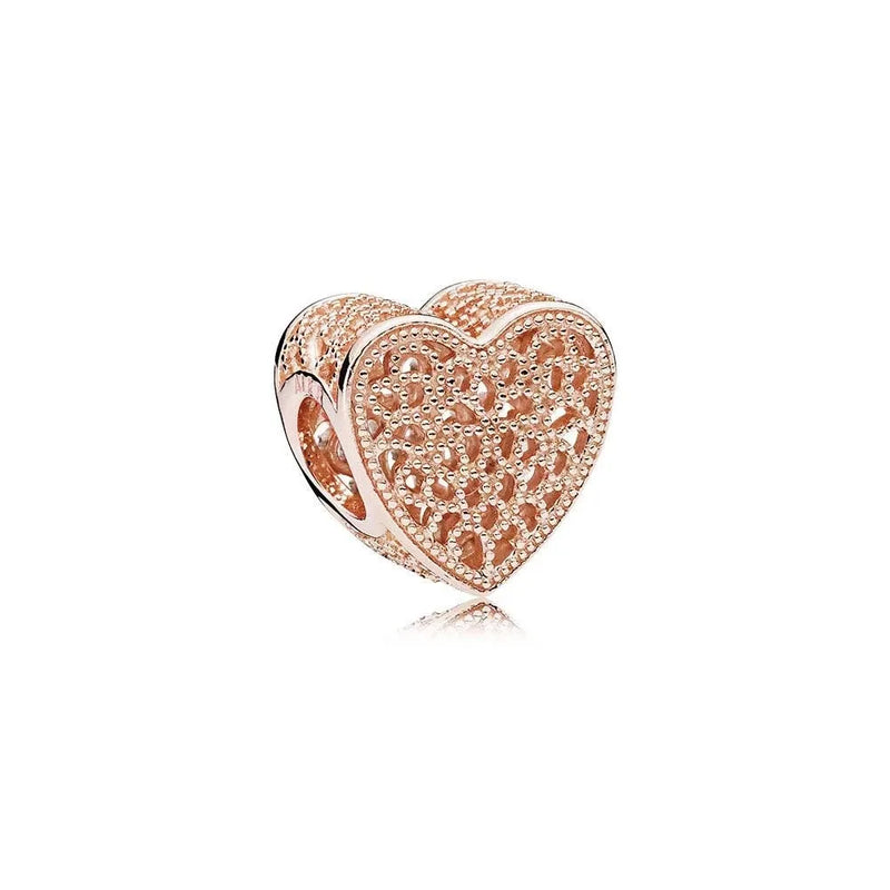 925 Silver Rose Hearts Collide Bead Pendant
