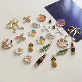 24Pcs Mix Flower Fruit Leaf Glass Rhinestones KC Alloy Charms