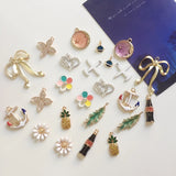 24Pcs Mix Flower Fruit Leaf Glass Rhinestones KC Alloy Charms