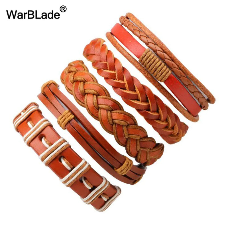 Real Leather Bracelet Men Multilayer Braid Wrap Bangles for Women
